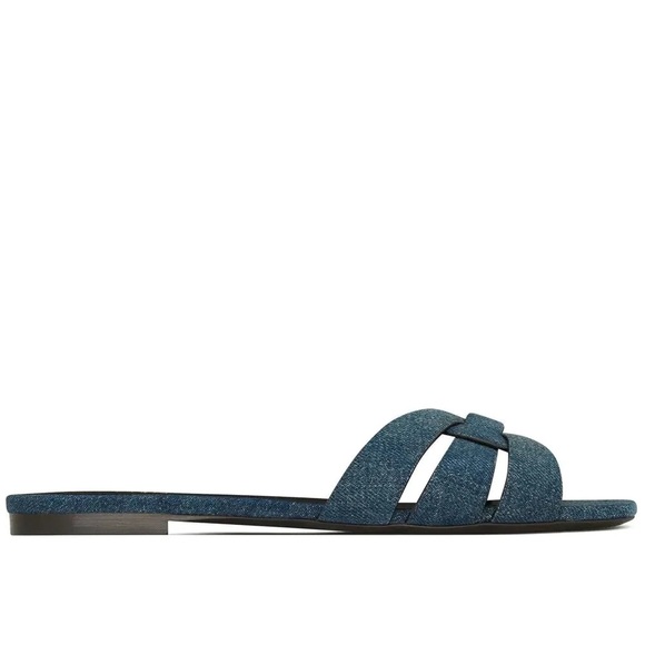 ❌❌SOLD! NIB Saint Laurent Tribute Nu Pieds Denim Slides - Picture 3 of 7